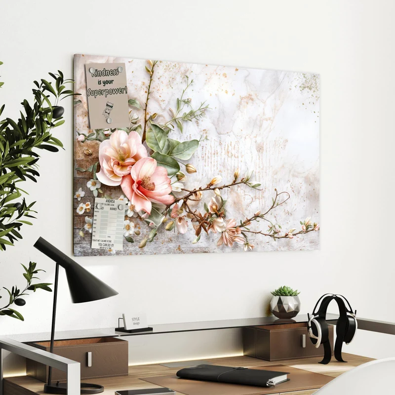 Metall Magnettafel - Magnolien auf Holz