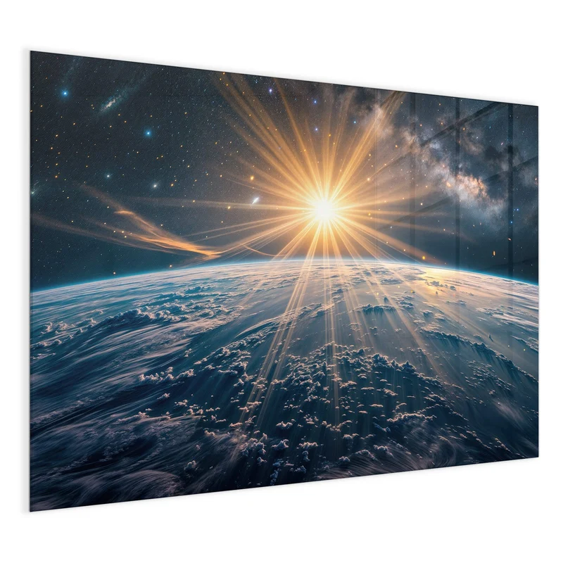 Glas Magnettafel - Sonne über blauer Erde