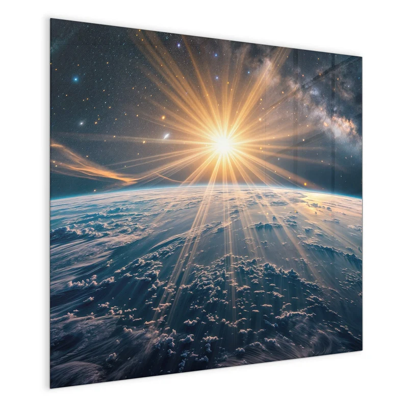 Glas Magnettafel - Sonne über blauer Erde
