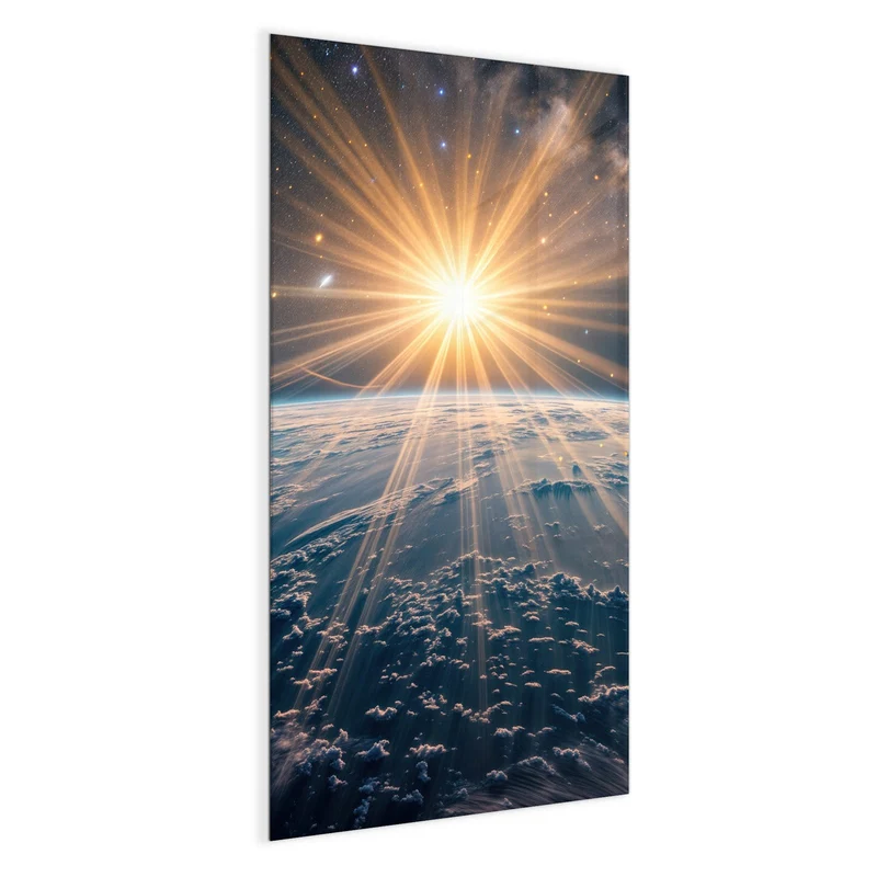 Glas Magnettafel - Sonne über blauer Erde