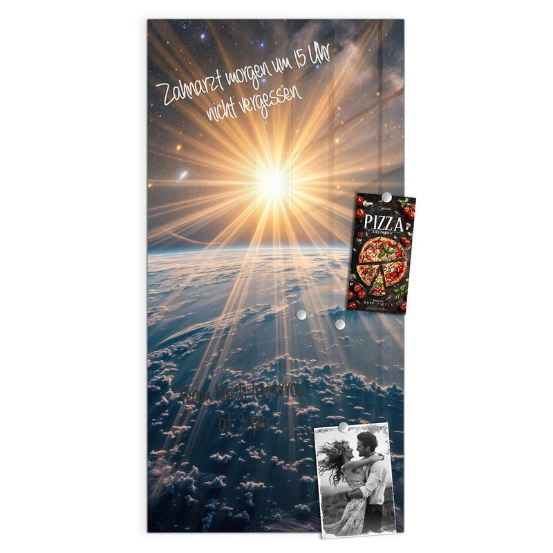 Glas Magnettafel - Sonne über blauer Erde