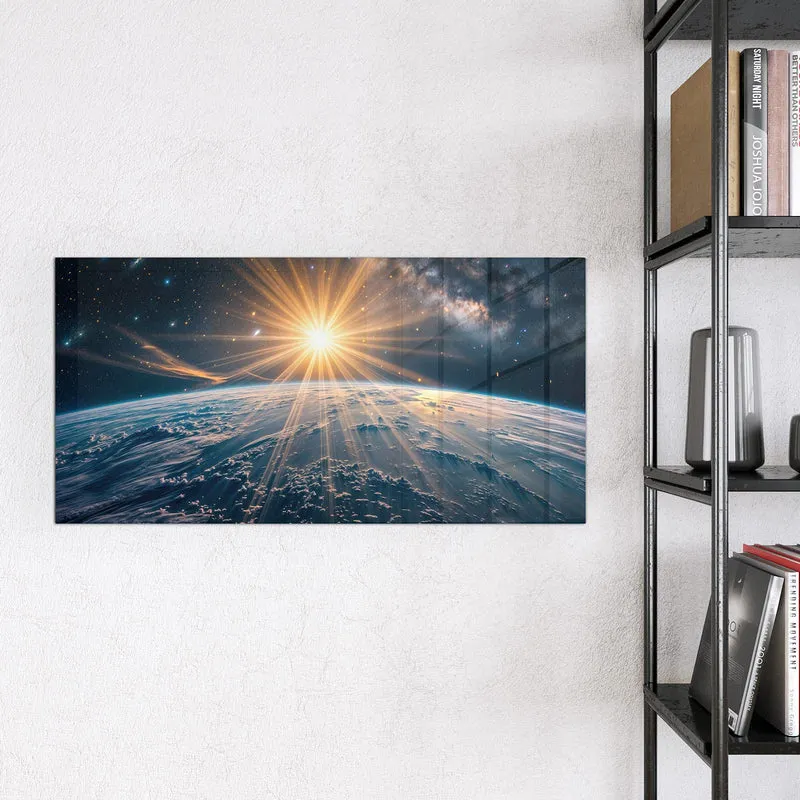 Glas Magnettafel - Sonne über blauer Erde