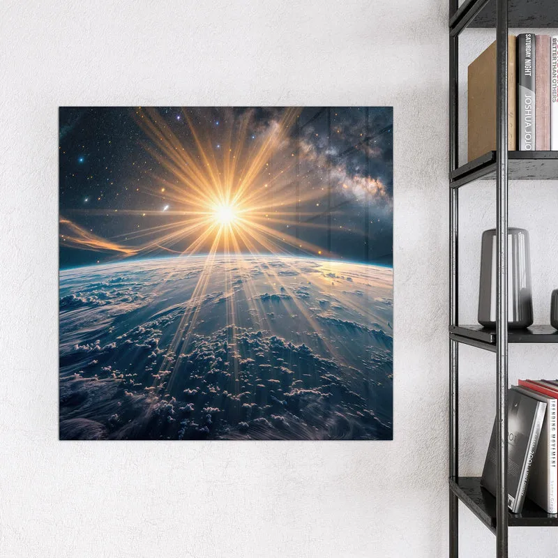 Glas Magnettafel - Sonne über blauer Erde