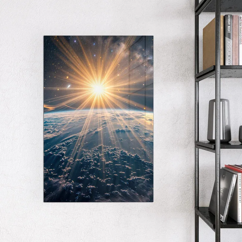 Glas Magnettafel - Sonne über blauer Erde
