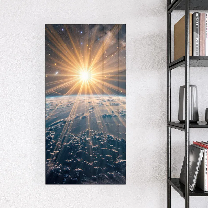 Glas Magnettafel - Sonne über blauer Erde