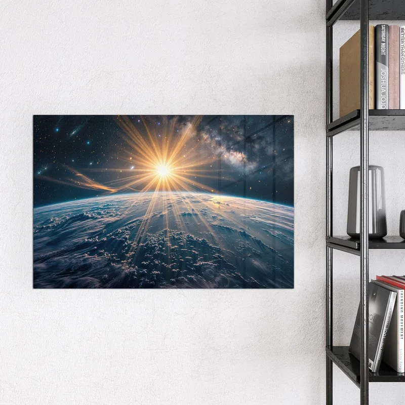 Glas Magnettafel - Sonne über blauer Erde