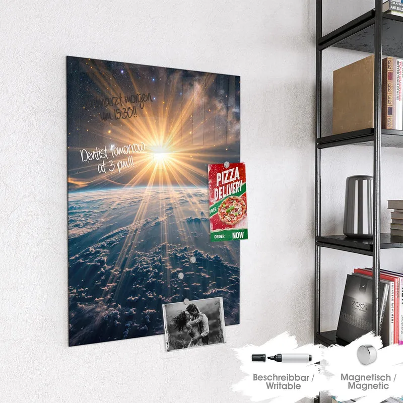 Glas Magnettafel - Sonne über blauer Erde