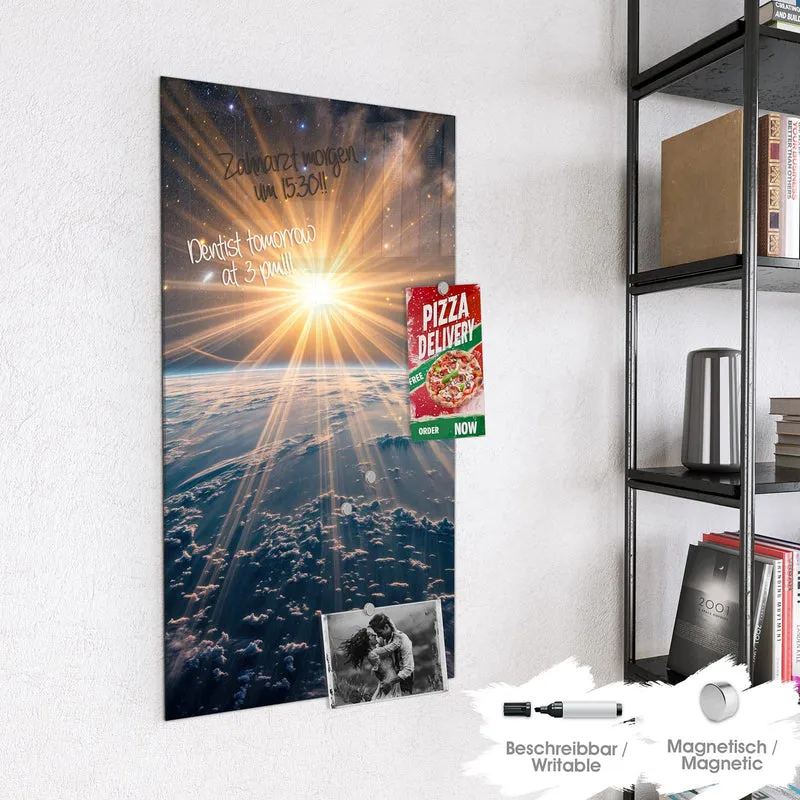 Glas Magnettafel - Sonne über blauer Erde
