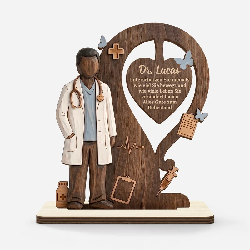 Alles Gute Zum Ruhestand - Personalisiertes Geschenk | Holzaufsteller Mit Standfuß Arzt