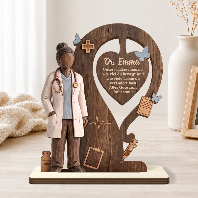 Alles Gute Zum Ruhestand - Personalisiertes Geschenk | Holzaufsteller Mit Standfuß Arzt