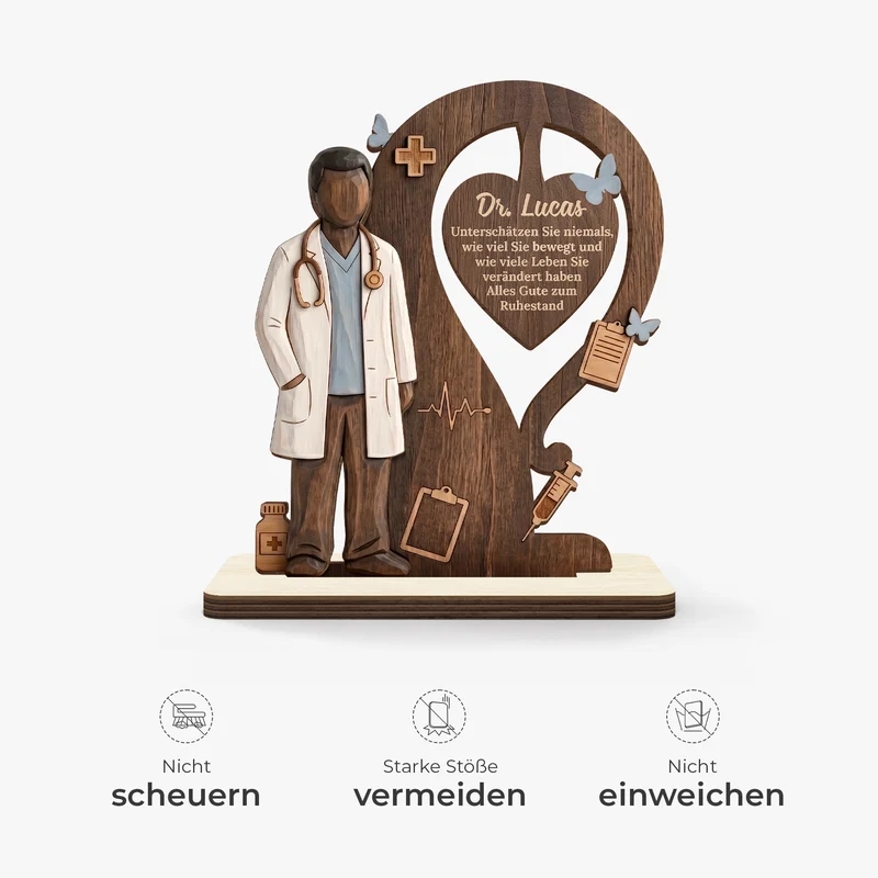 Alles Gute Zum Ruhestand - Personalisiertes Geschenk | Holzaufsteller Mit Standfuß Arzt