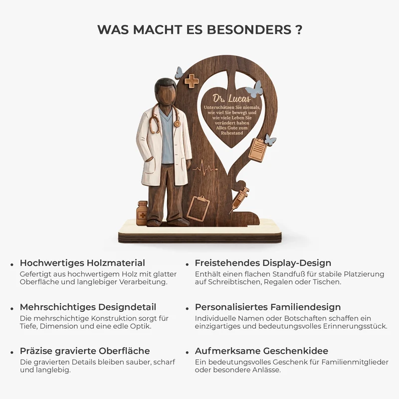 Alles Gute Zum Ruhestand - Personalisiertes Geschenk | Holzaufsteller Mit Standfuß Arzt