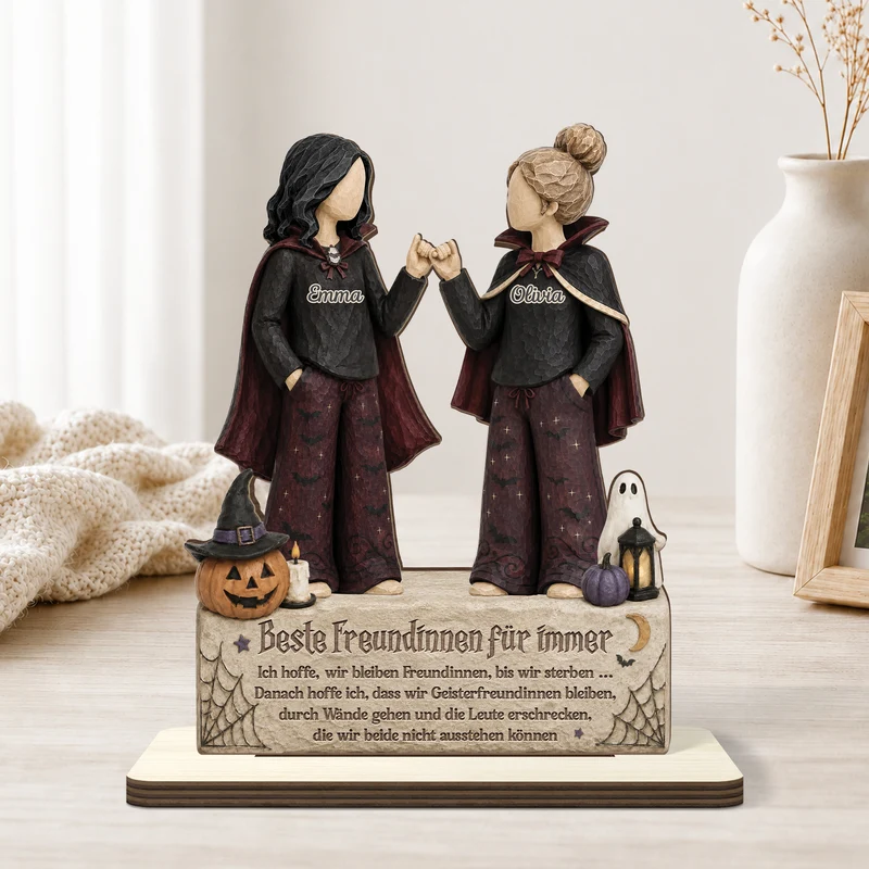 [3D-Optik] Beste Freunde Für Immer - Personalisiertes Geschenk | Holzaufsteller Mit Standfuß Halloween