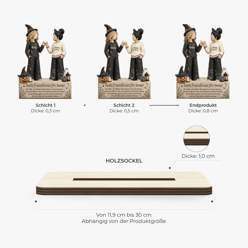 [3D-Optik] Beste Freunde Für Immer - Personalisiertes Geschenk | Holzaufsteller Mit Standfuß Halloween