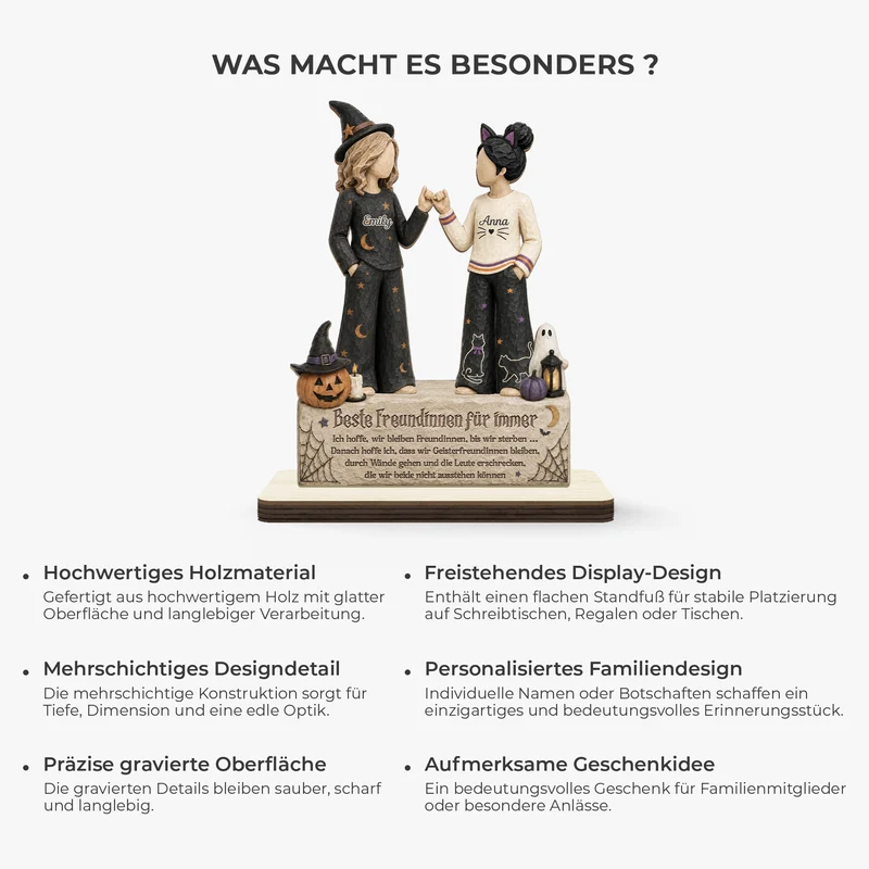 [3D-Optik] Beste Freunde Für Immer - Personalisiertes Geschenk | Holzaufsteller Mit Standfuß Halloween