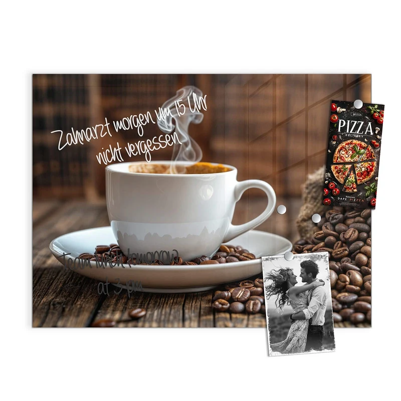 Glas Magnettafel - Dampfende Tasse Kaffee