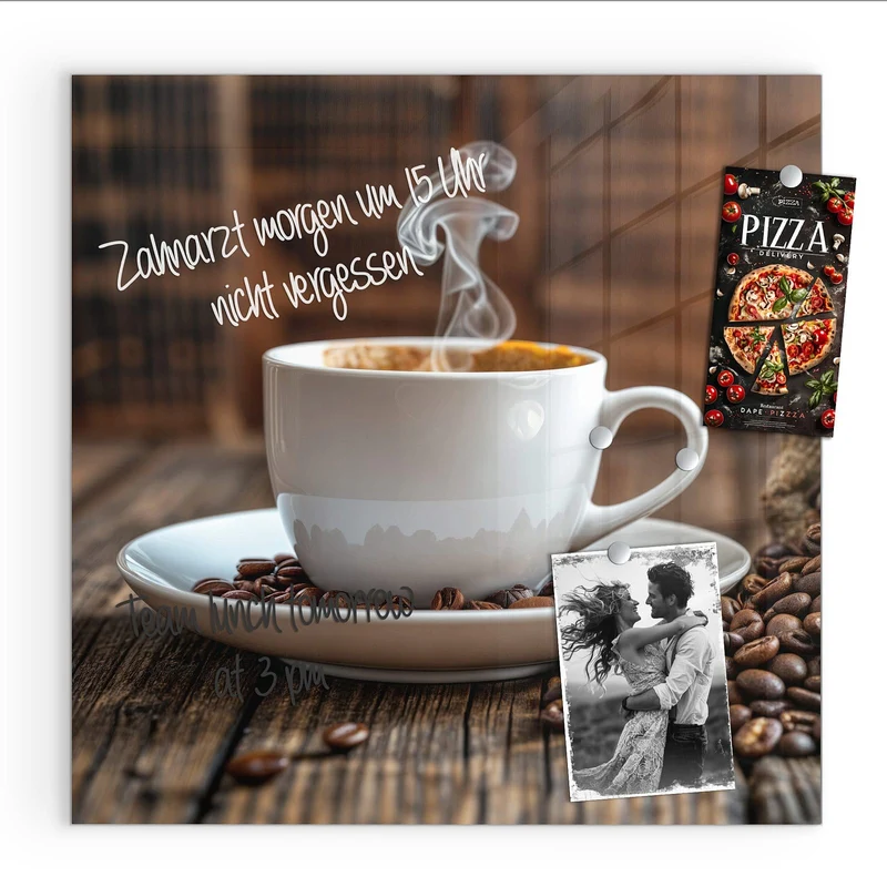 Glas Magnettafel - Dampfende Tasse Kaffee