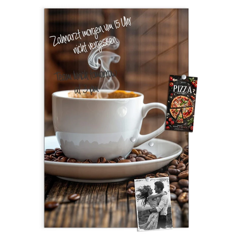 Glas Magnettafel - Dampfende Tasse Kaffee