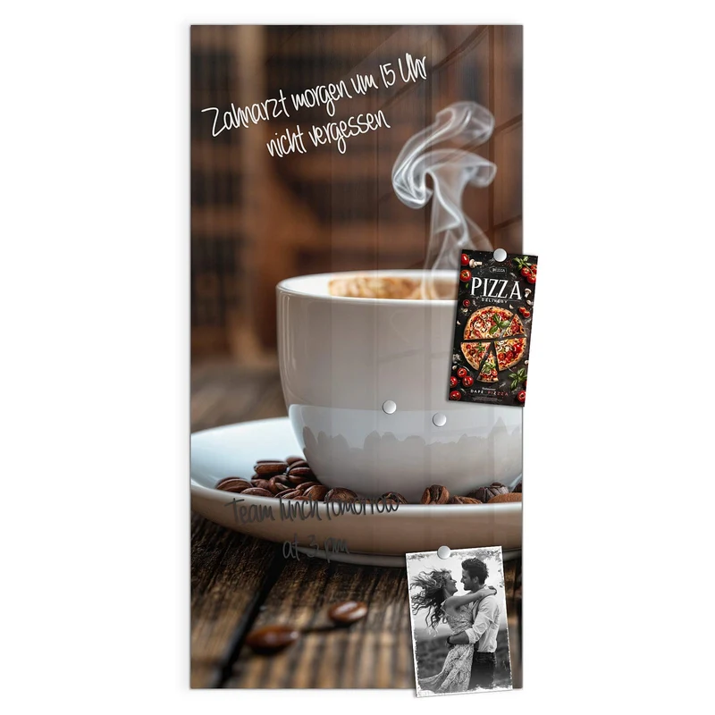 Glas Magnettafel - Dampfende Tasse Kaffee