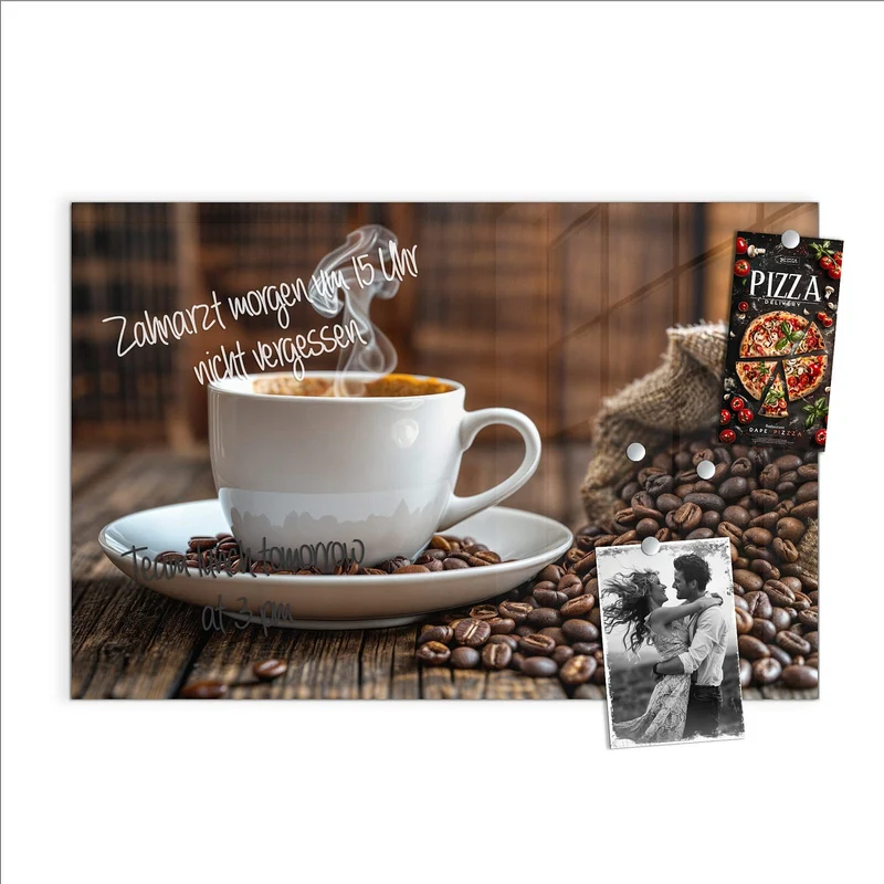 Glas Magnettafel - Dampfende Tasse Kaffee