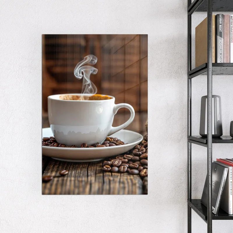 Glas Magnettafel - Dampfende Tasse Kaffee
