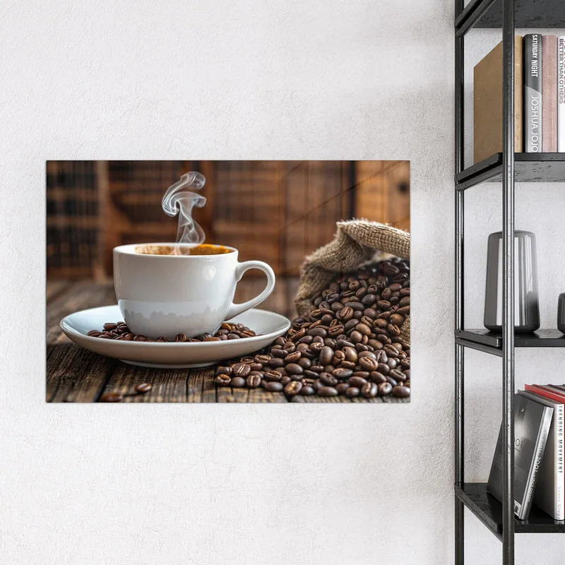 Glas Magnettafel - Dampfende Tasse Kaffee