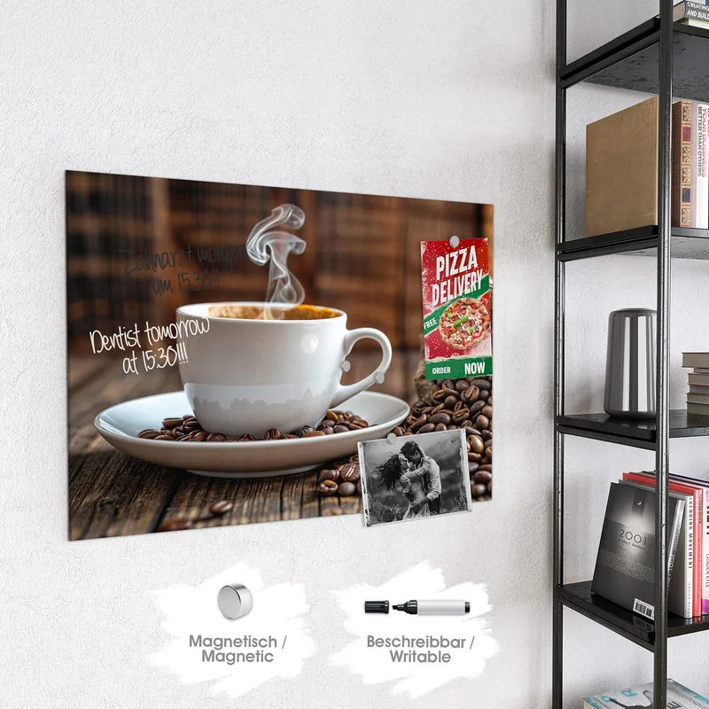 Glas Magnettafel - Dampfende Tasse Kaffee