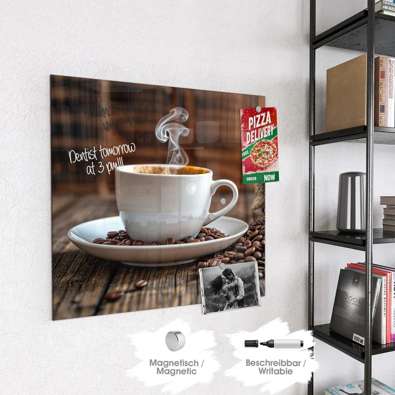 Glas Magnettafel - Dampfende Tasse Kaffee