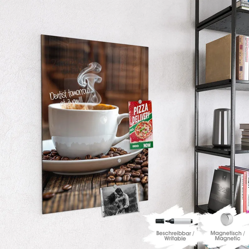 Glas Magnettafel - Dampfende Tasse Kaffee