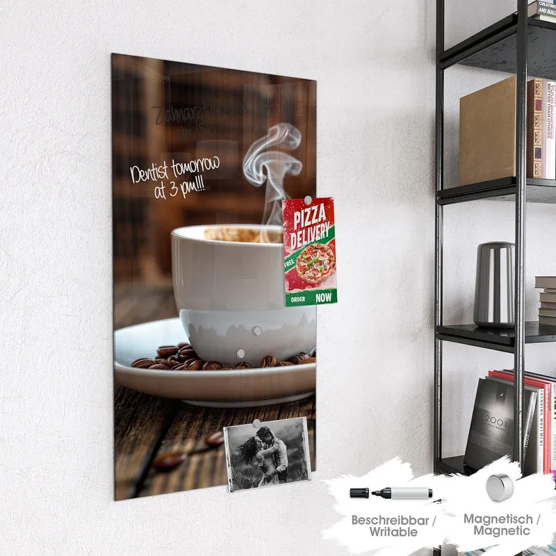 Glas Magnettafel - Dampfende Tasse Kaffee
