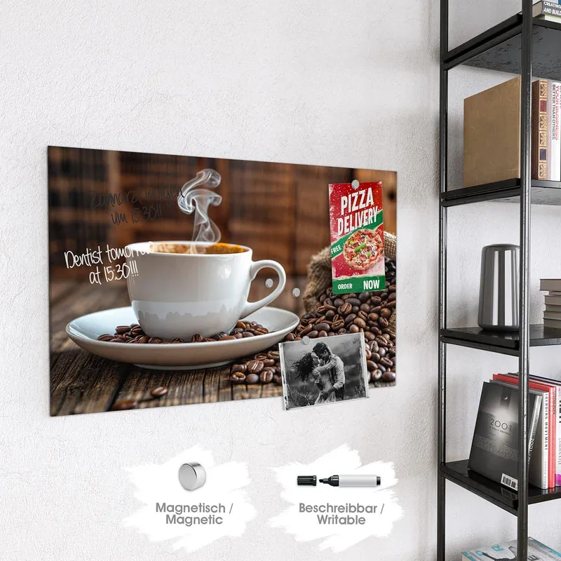 Glas Magnettafel - Dampfende Tasse Kaffee