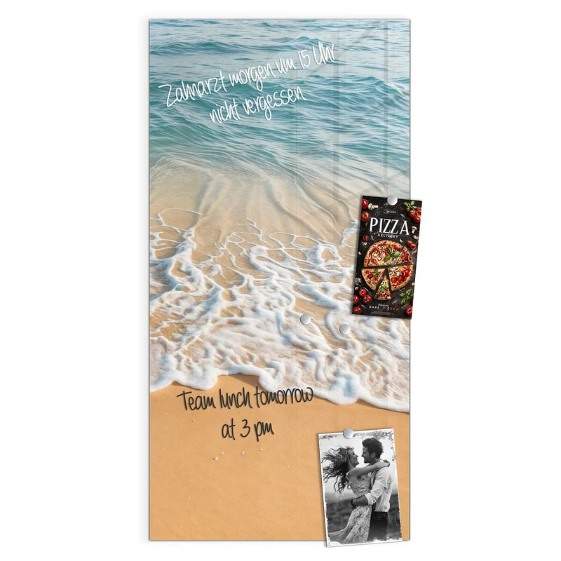 Glas Magnettafel - Wellen am Strand