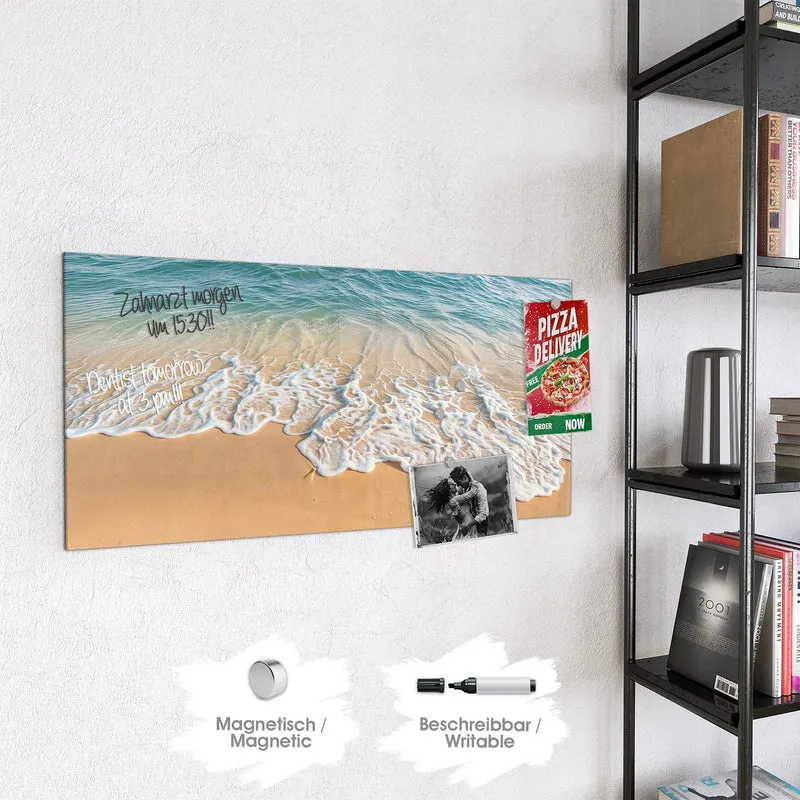 Glas Magnettafel - Wellen am Strand