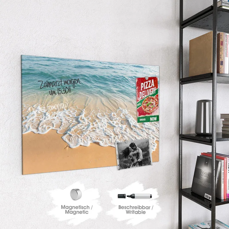 Glas Magnettafel - Wellen am Strand