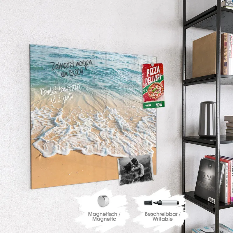 Glas Magnettafel - Wellen am Strand
