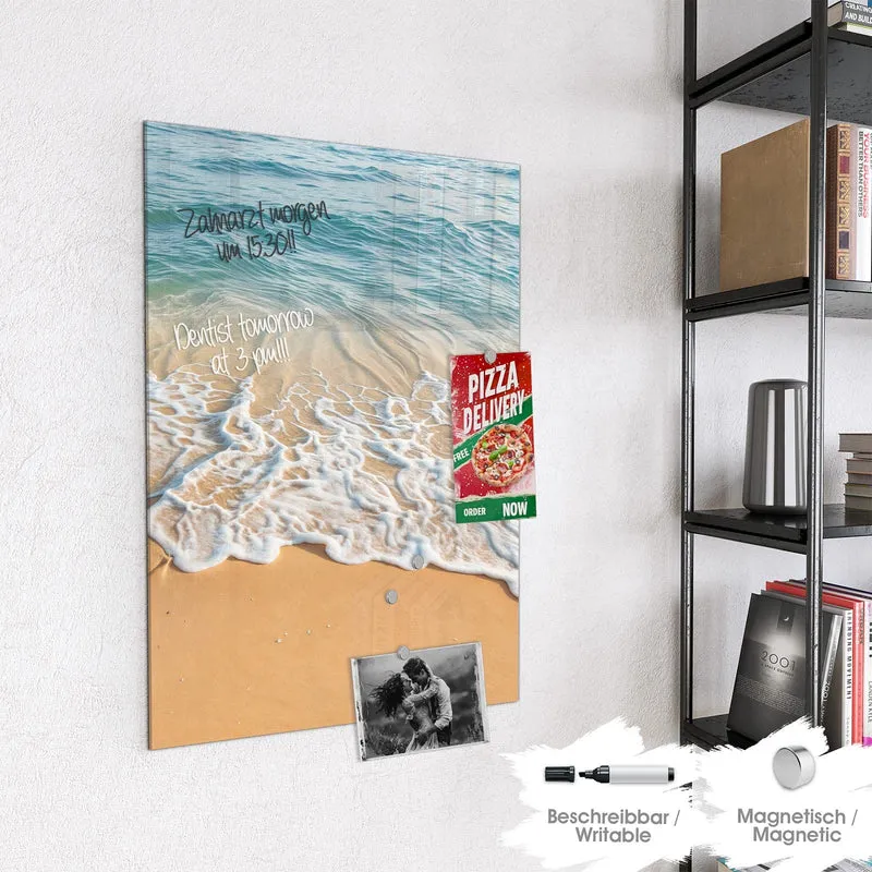 Glas Magnettafel - Wellen am Strand