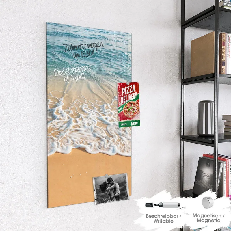 Glas Magnettafel - Wellen am Strand