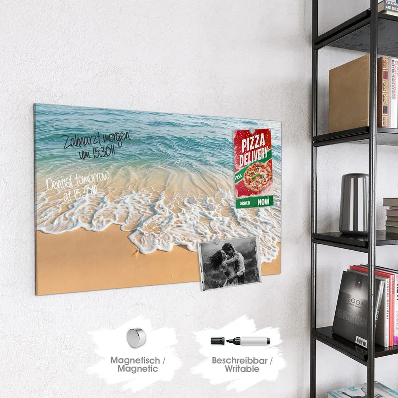 Glas Magnettafel - Wellen am Strand