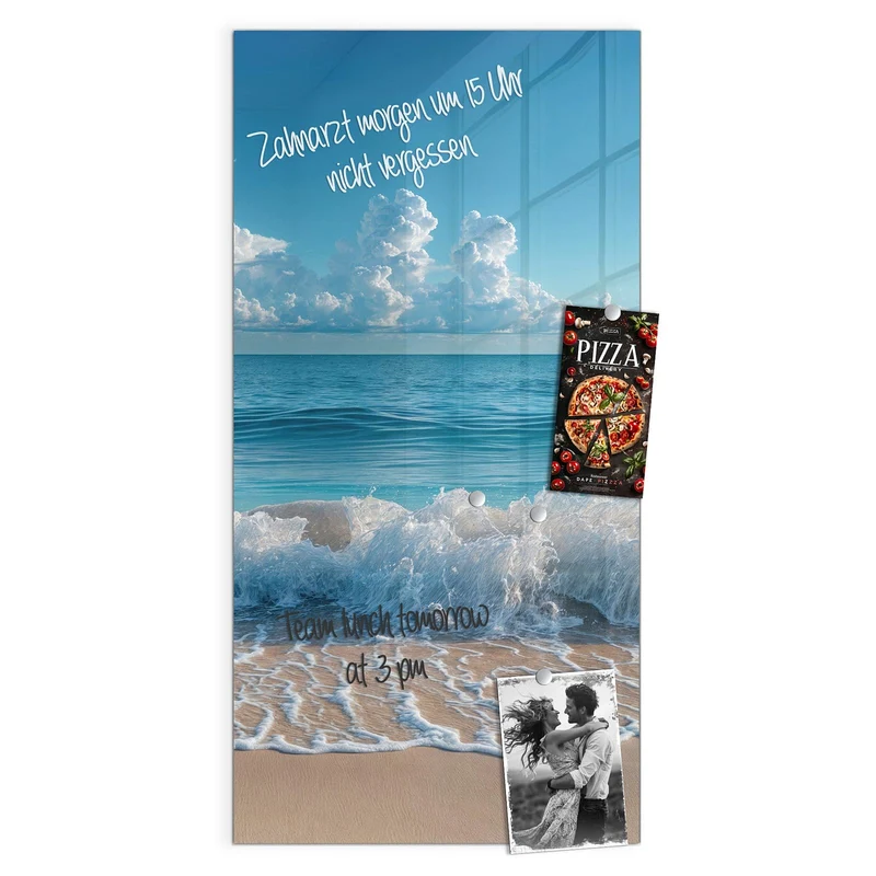 Glas Magnettafel - Brandung unter Wolken