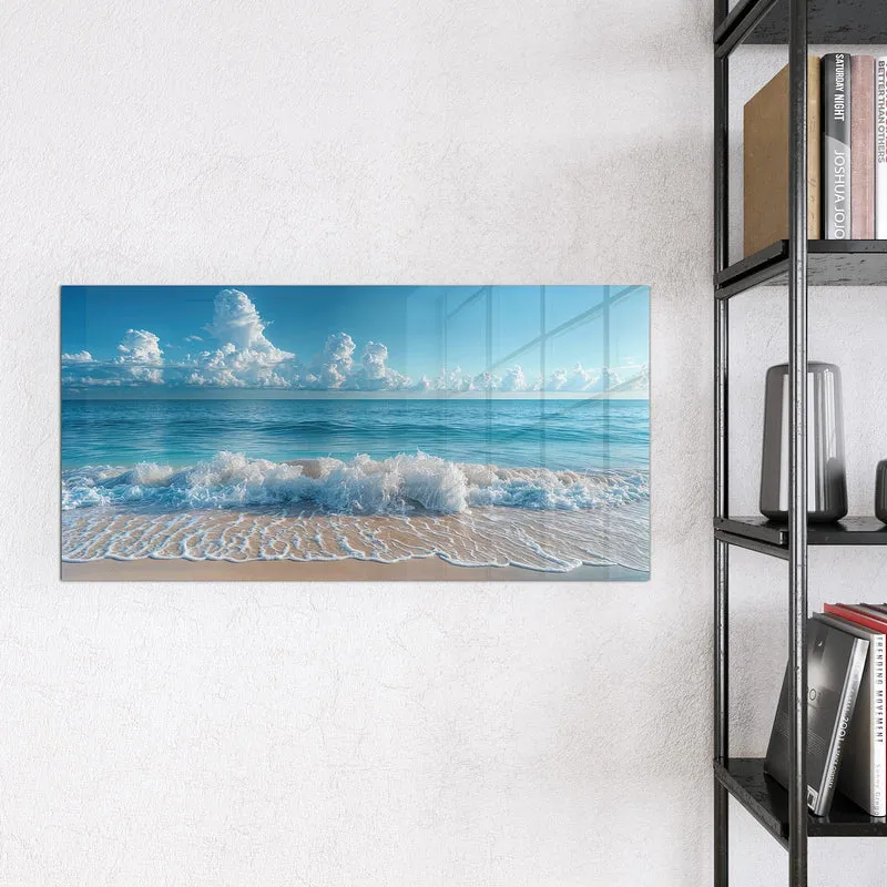 Glas Magnettafel - Brandung unter Wolken