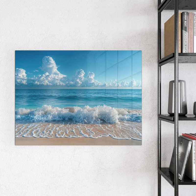 Glas Magnettafel - Brandung unter Wolken