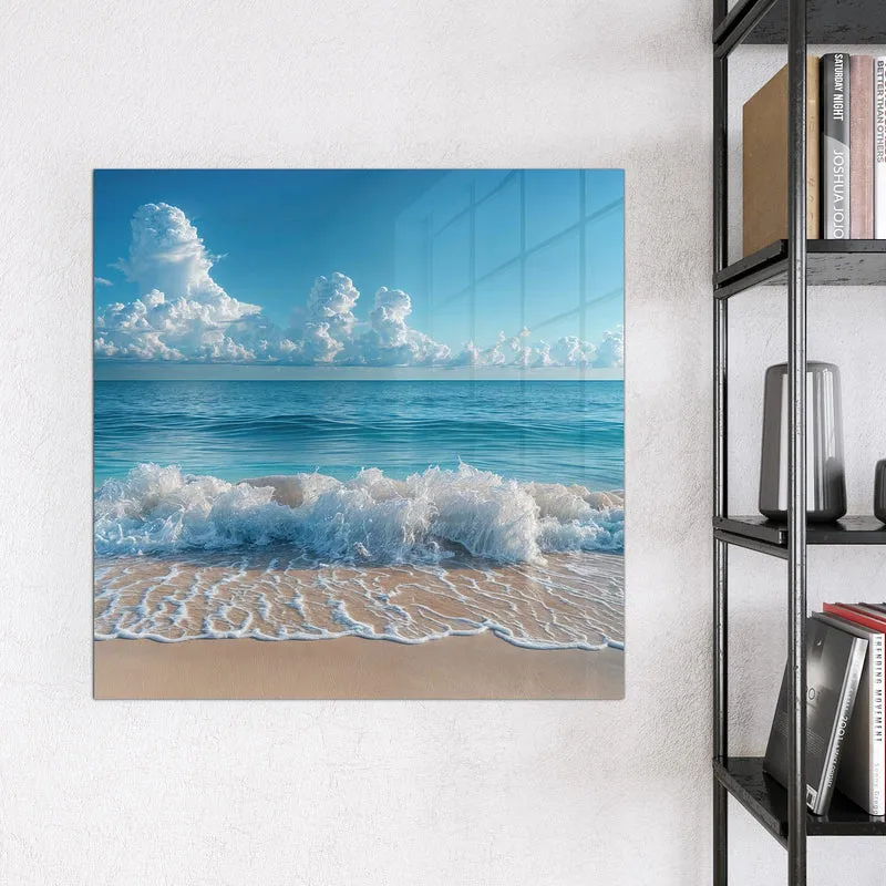 Glas Magnettafel - Brandung unter Wolken