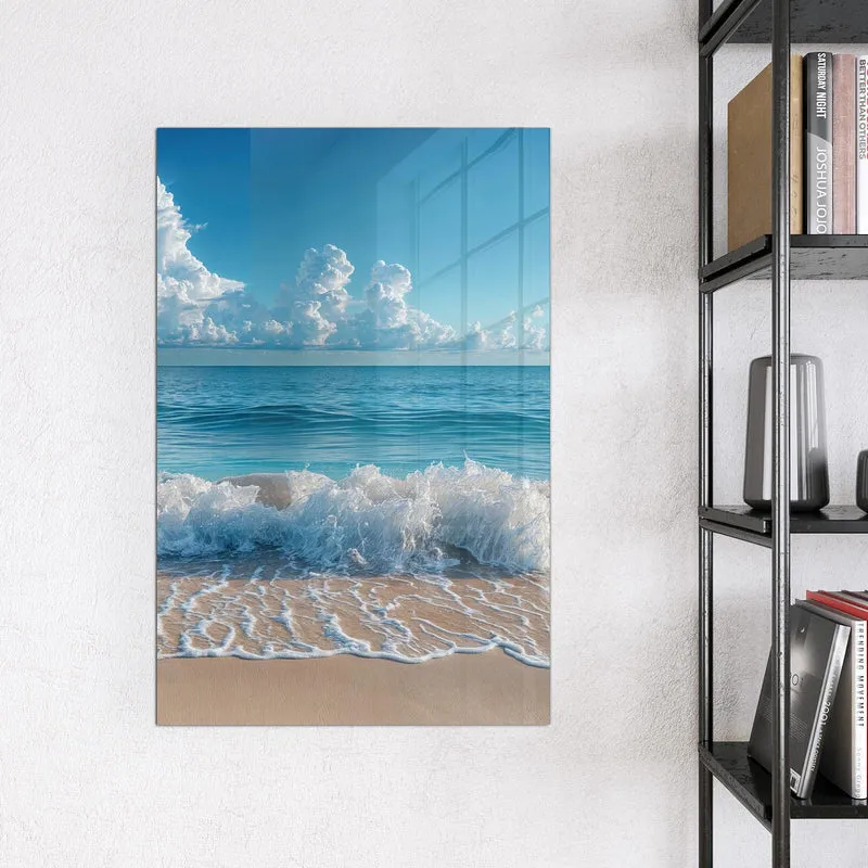 Glas Magnettafel - Brandung unter Wolken
