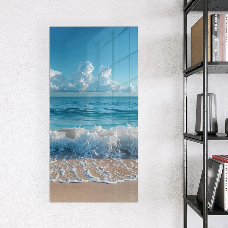 Glas Magnettafel - Brandung unter Wolken