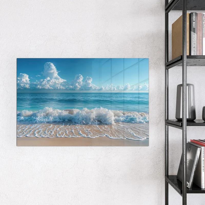 Glas Magnettafel - Brandung unter Wolken