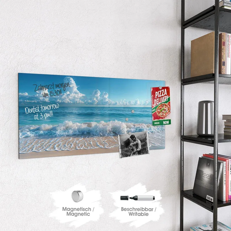 Glas Magnettafel - Brandung unter Wolken