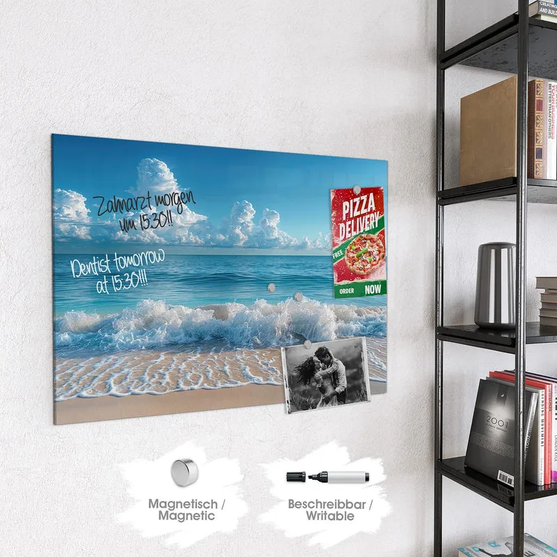 Glas Magnettafel - Brandung unter Wolken