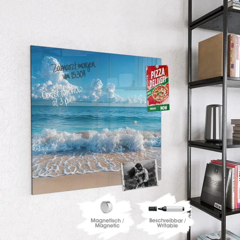 Glas Magnettafel - Brandung unter Wolken