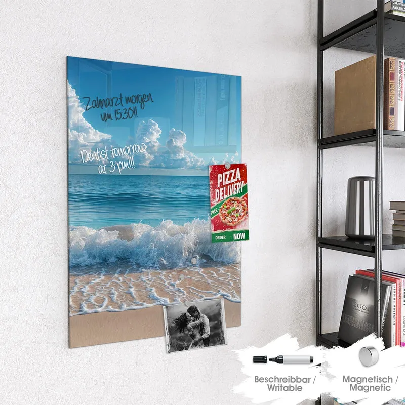 Glas Magnettafel - Brandung unter Wolken