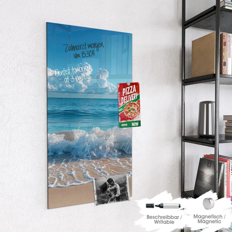 Glas Magnettafel - Brandung unter Wolken